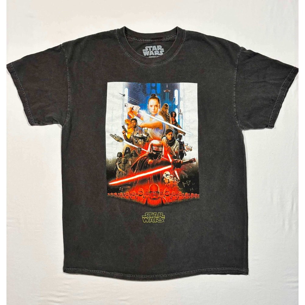 Star Wars Rise of Skywalker Graphic T-Shirt Mens OX Faded Black Crew Neck Cotton
